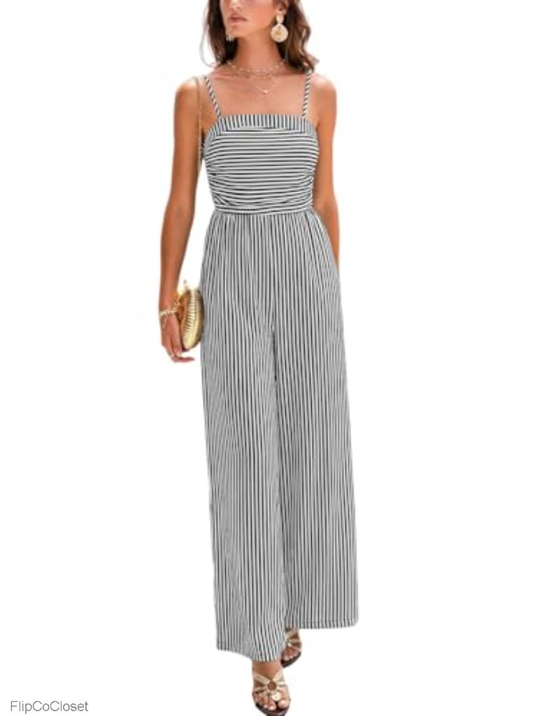 Sleeveless Striped Jumpsuit With Straight Leg - 90% Rayon-Viscose